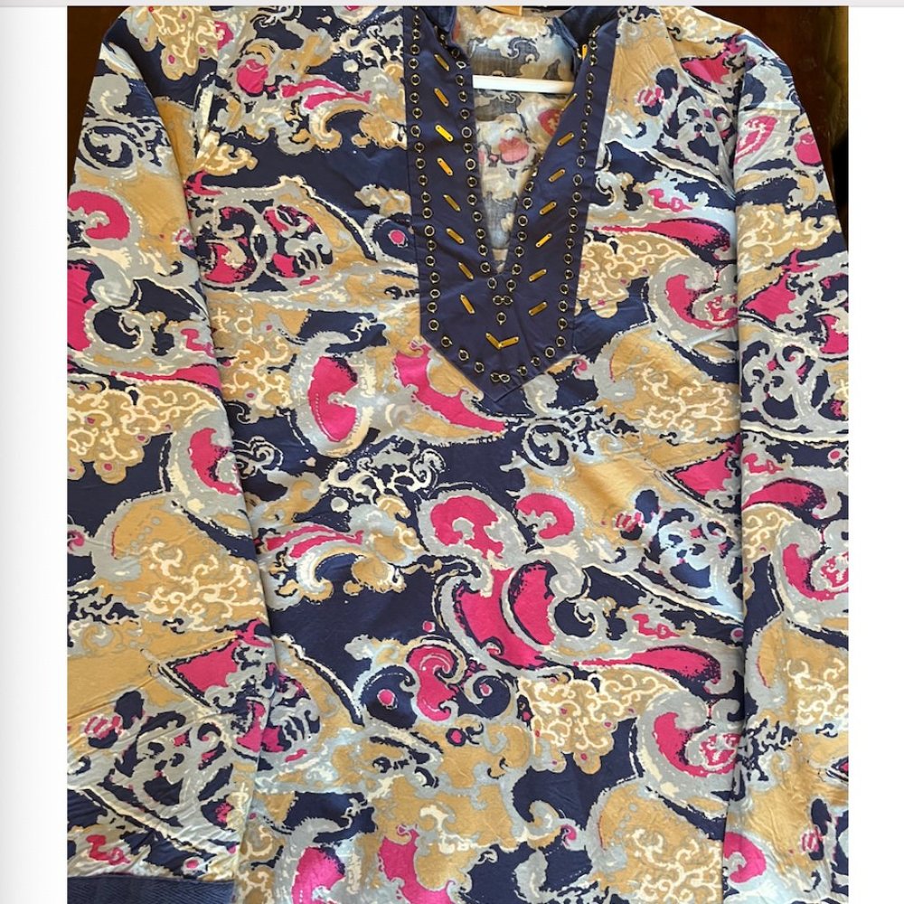 Michaels Kors Tunic,  Large, Navy with Paisley design